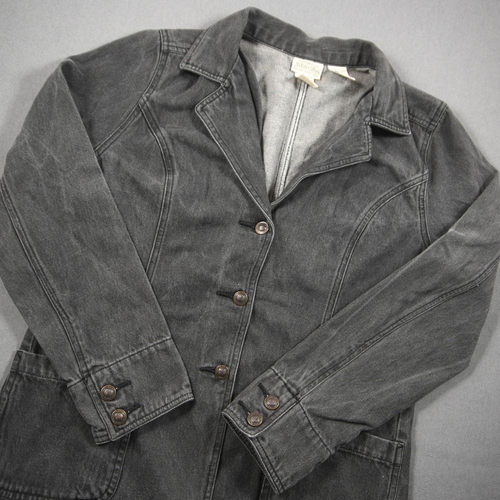 Vintage Western Cowgirl Black Denim Chore Blazer St. John's Bay Women Jacket M